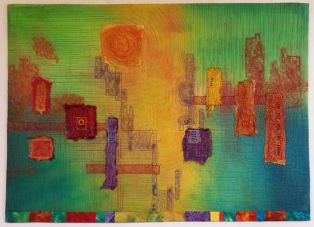 Textile art; fiber art; hand-dye; hand-painted; free-motion quilting